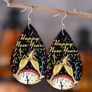 Happy New year Faux Leather Earrings 2024 New Years Eve